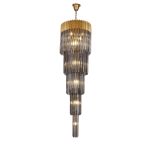 Vita 50cm Pendant Round 5 Tier 18 Light E14, Brass/Smoke Sculpted Glass Item Weight: 42kg