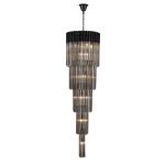 Vita 50cm Pendant Round 5 Tier 18 Light E14, Matt Black/Smoke Sculpted Glass Item Weight: 42kg