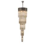 Vita 50cm Pendant Round 5 Tier 18 Light E14, Polished Nickel/Cognac Sculpted Glass Item Weight: 42kg