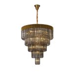 Vita 96cm Pendant Round 5 Tier 23 Light E14, Brass/Smoked Sculpted Glass  Item Weight: 48kg