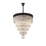 Vita 96cm Pendant Round 5 Tier 23 Light E14, Matt Black/Clear Sculpted Glass  Item Weight: 48kg