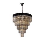 Vita 96cm Pendant Round 5 Tier 23 Light E14, Matt Black/Smoked Sculpted Glass  Item Weight: 48kg