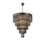 Vita 96cm Pendant Round 5 Tier 23 Light E14, Polished Nickel/Smoked Sculpted Glass  Item Weight: 48kg