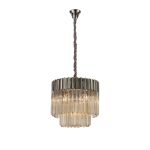 Vita 45cm Pendant Round 5 Light E14, Polished Nickel/Cognac Sculpted Glass