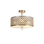 Sasha 3 Light E27, Semi Flush Light, 40.5cm Round, Antique Brass With Crystal Glass And Opal Glass Diffuser