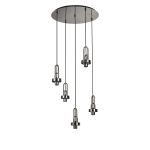 Urasawa 55cm 2.5m Round 5 Light Pendant, (FRAME ONLY), 5 x E27, Polished Nickel / Matt Black