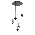 Urasawa 55cm 2.5m Round 5 Light Pendant, (FRAME ONLY), 5 x E27, Black Chrome / Matt Black