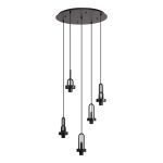 Urasawa 55cm 2.5m Round 5 Light Pendant, (FRAME ONLY), 5 x E27, Matt Black