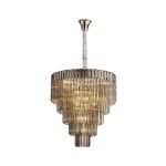 Brewer 80cm Pendant Round 5 Tier 19 Light E14, Polished Nickel / Smoke Sculpted Glass, Item Weight: 32.6kg