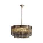 Brewer 80cm Pendant Round 12 Light E14, Polished Nickel / Smoke Sculpted Glass ,Item Weight: 25.4kg