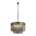 Brewer 60cm Pendant Round 8 Light E14, Polished Nickel / Smoke Sculpted Glass, Item Weight: 18kg