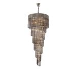 Brewer 90cm Pendant Round 7 Layer Spiral 31 Light E14, Polished Nickel / Smoke Sculpted Glass, Item Weight: 93kg